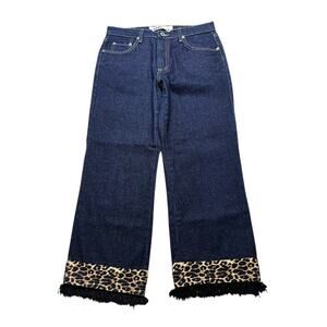 Vintage Express Bleus Vintage Crop Jeans Leopard Fringe Women Sz 7 boho western